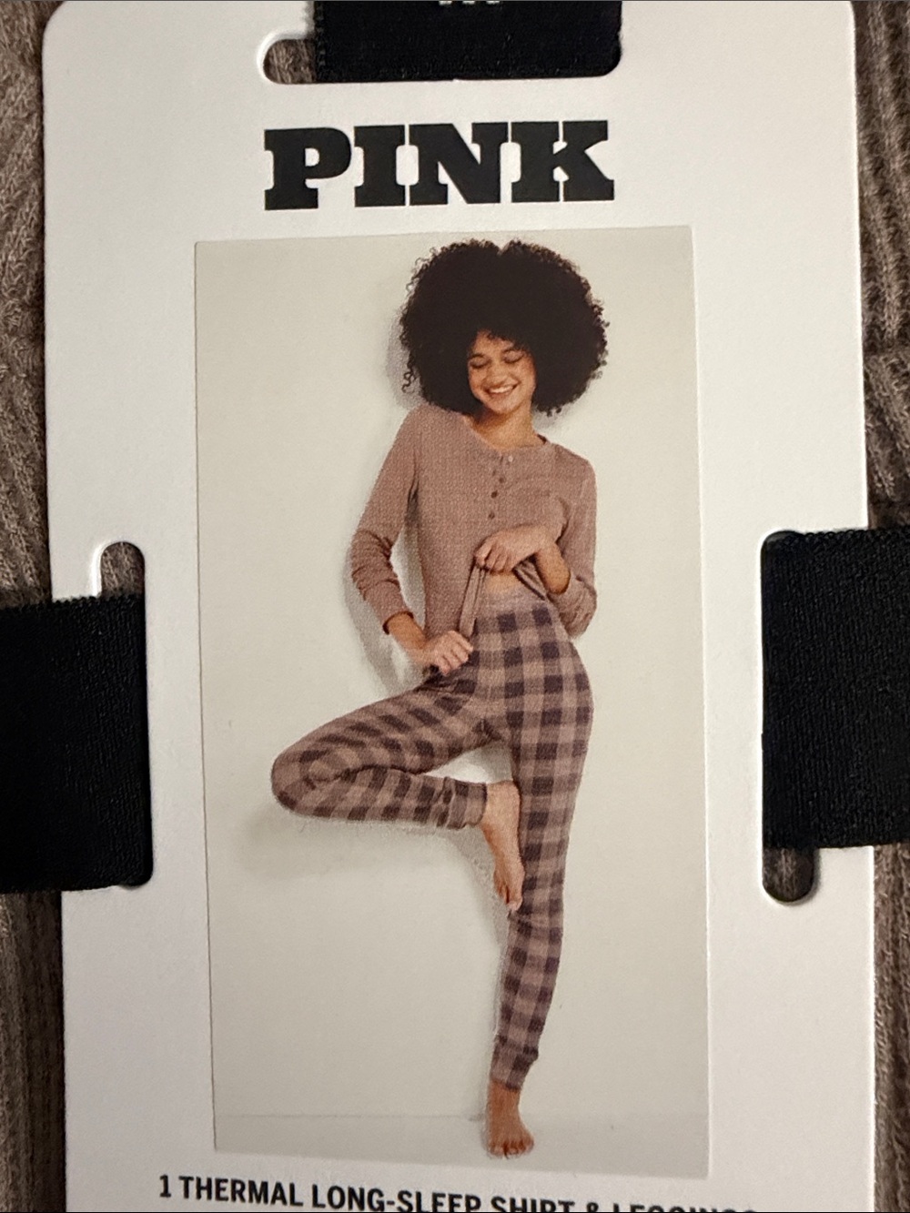 PINK Victoria's Secret Mauve Plaid Thermal Sleep Set